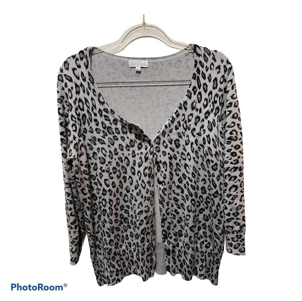Joseph Allen Gray Leopard Print Cardigan